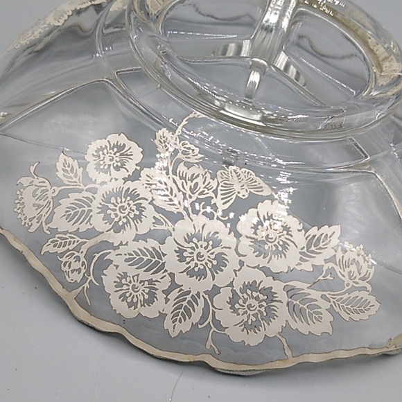 Heisey Glass 3 Section Divided Relish Condiment Dish Sterling Silver Overlay Vtg - Picture 8 of 11
